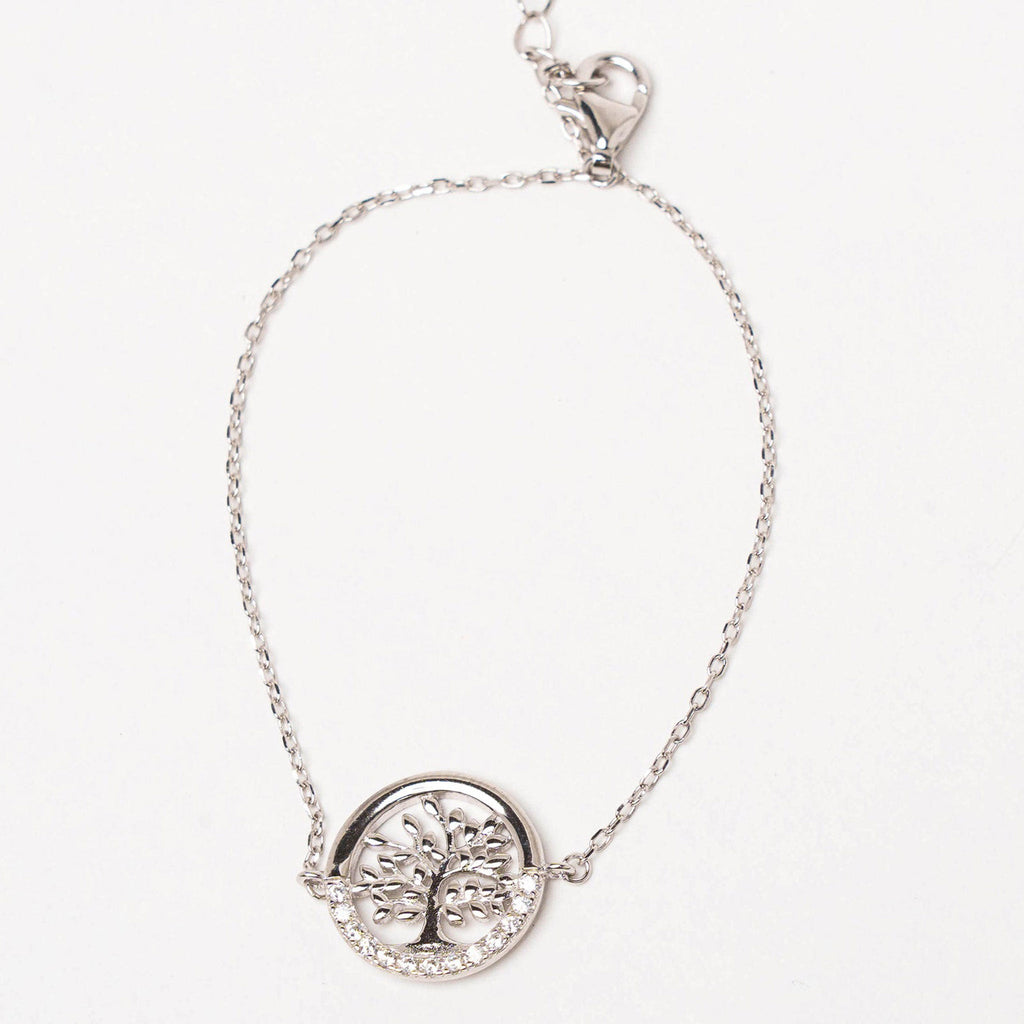 Gourmette Arbre de Vie Argent 925 Rhodié & Zircon - Bijoux Croix