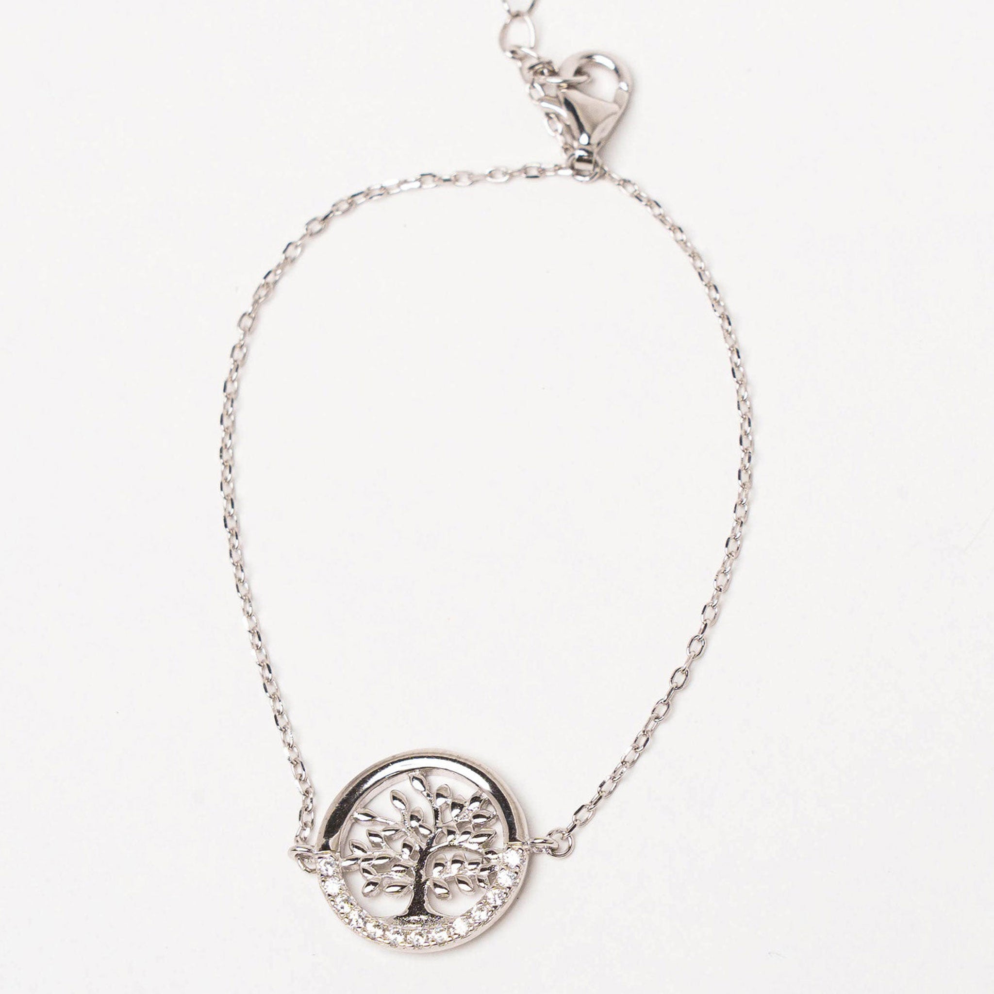 Gourmette Arbre de Vie Argent 925 Rhodié & Zircon - Bijoux Croix