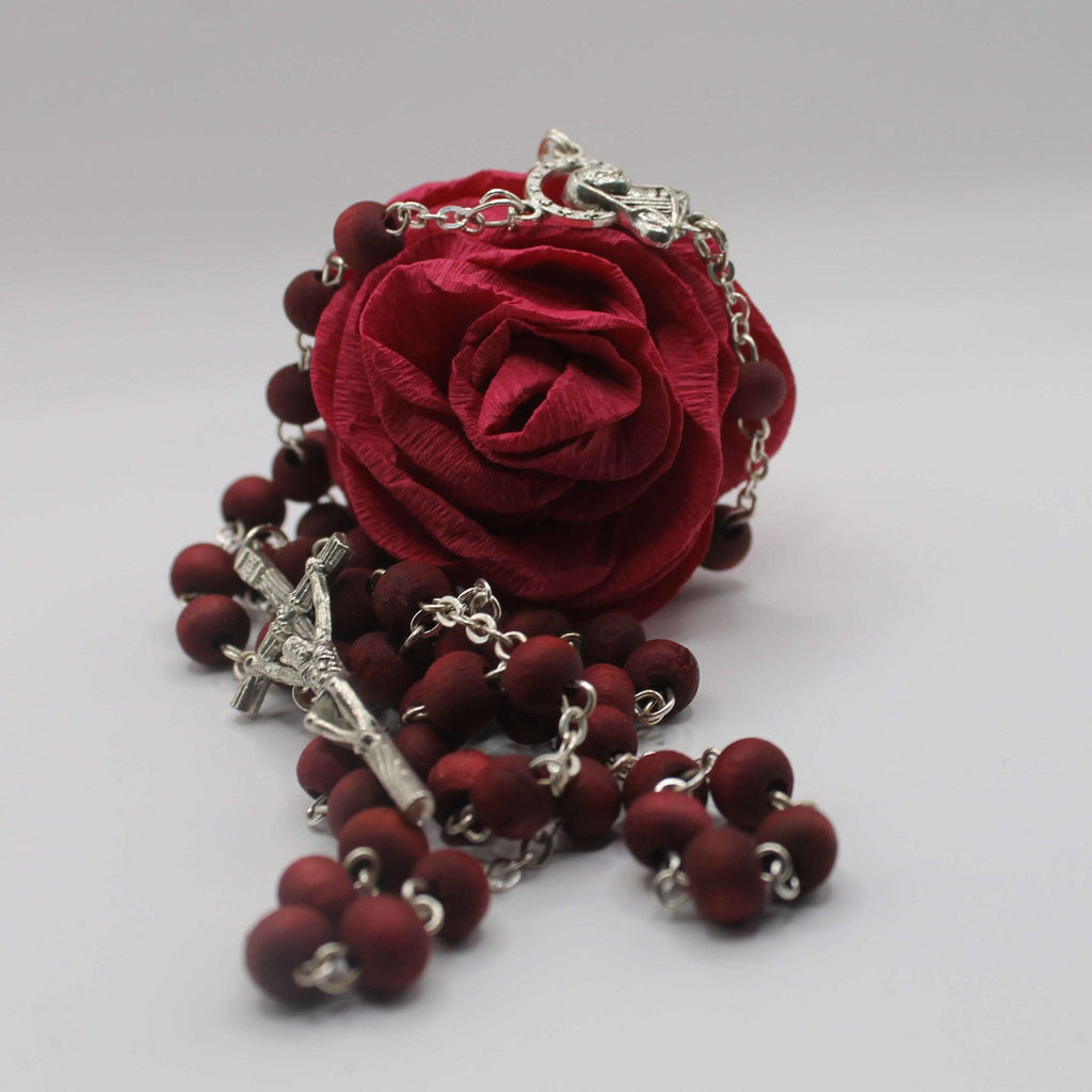 Chapelet Bois Parfumé à la Rose - Bijoux Croix