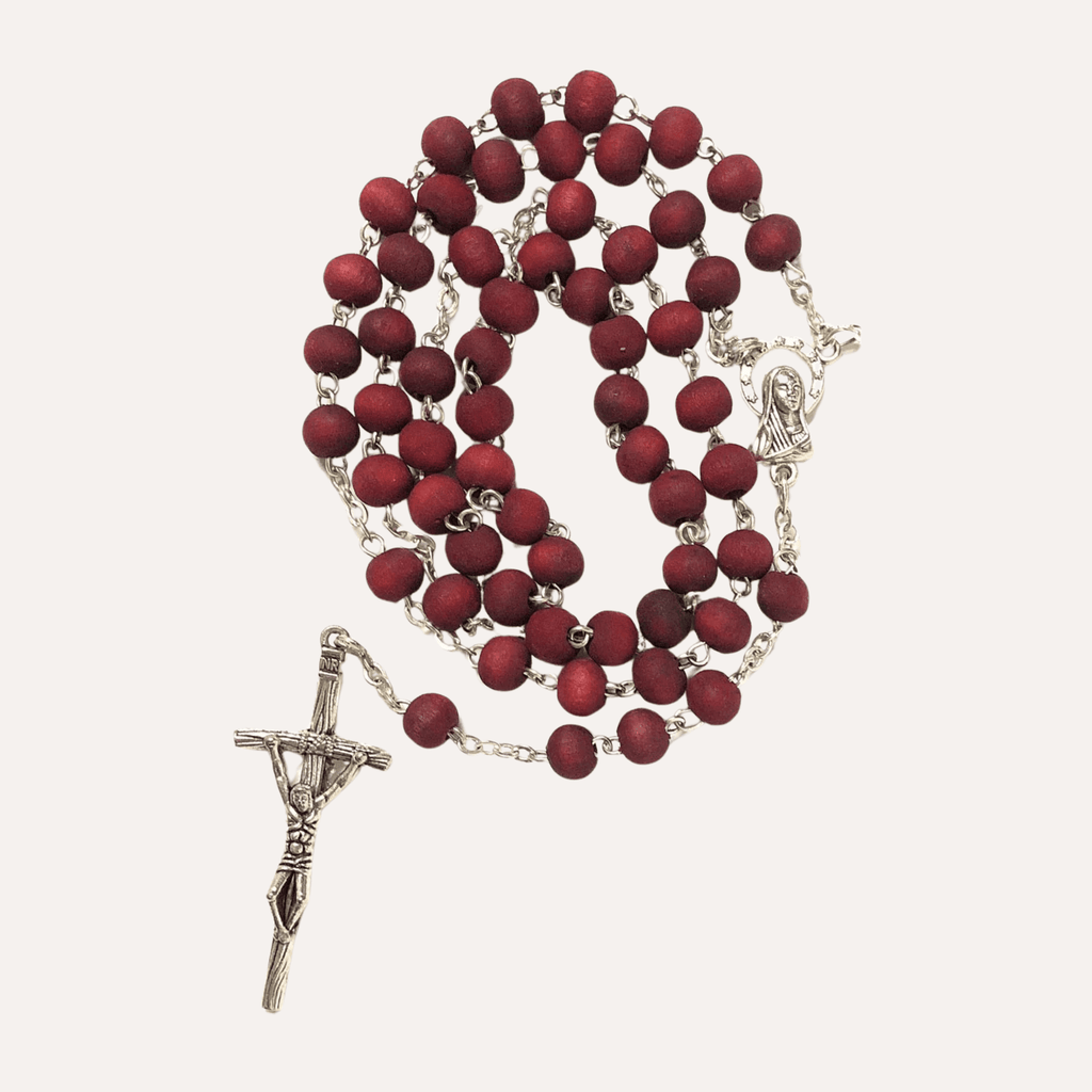Chapelet Bois Parfumé à la Rose - Bijoux Croix