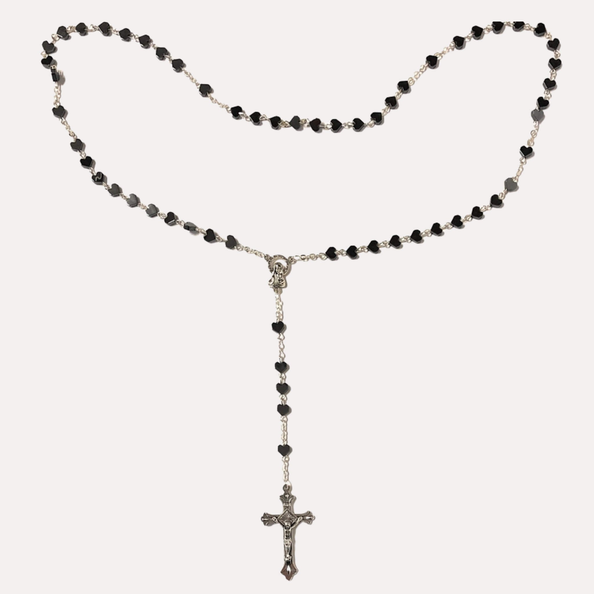 Chapelet cœur Hématite - Bijoux Croix