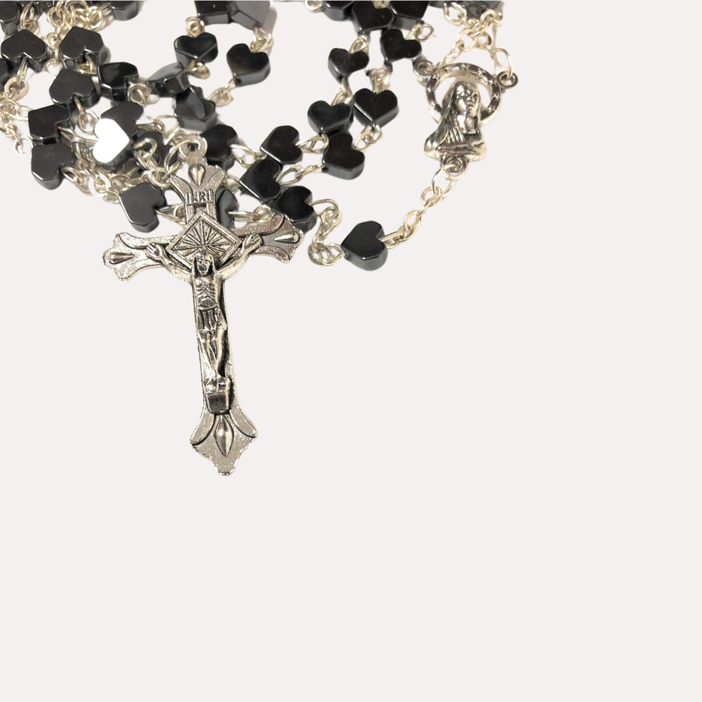 Chapelet cœur Hématite - Bijoux Croix