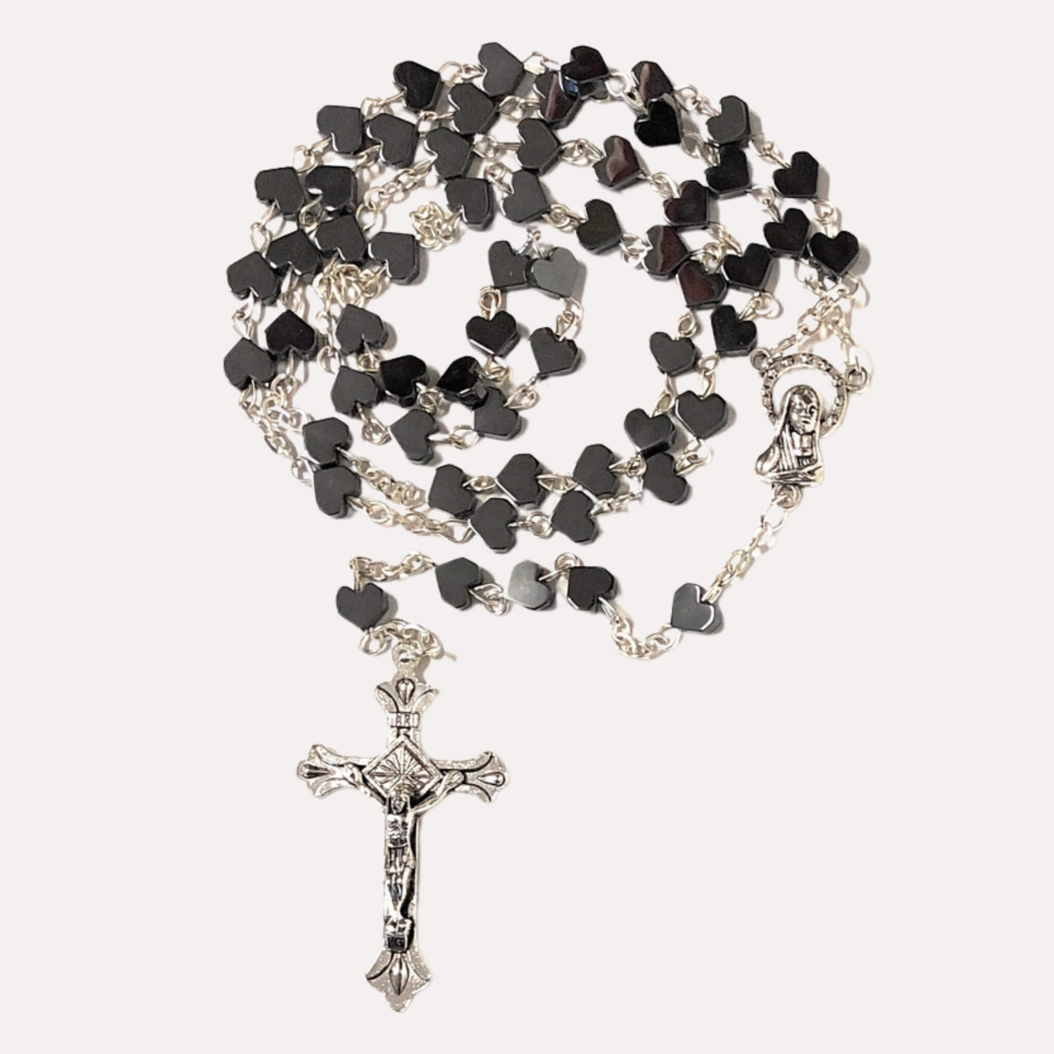 Chapelet cœur Hématite - Bijoux Croix