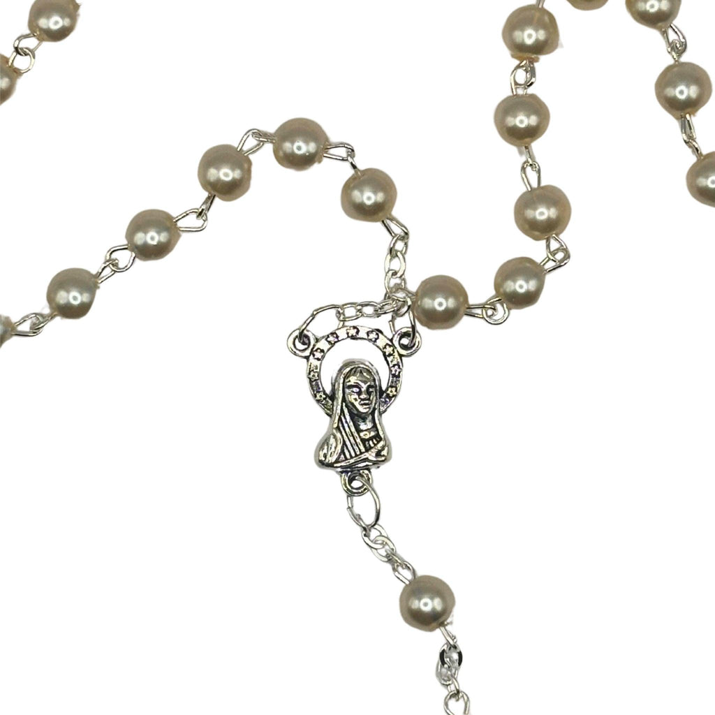 Chapelet en perles blanches et Argent 925 - Bijoux Croix