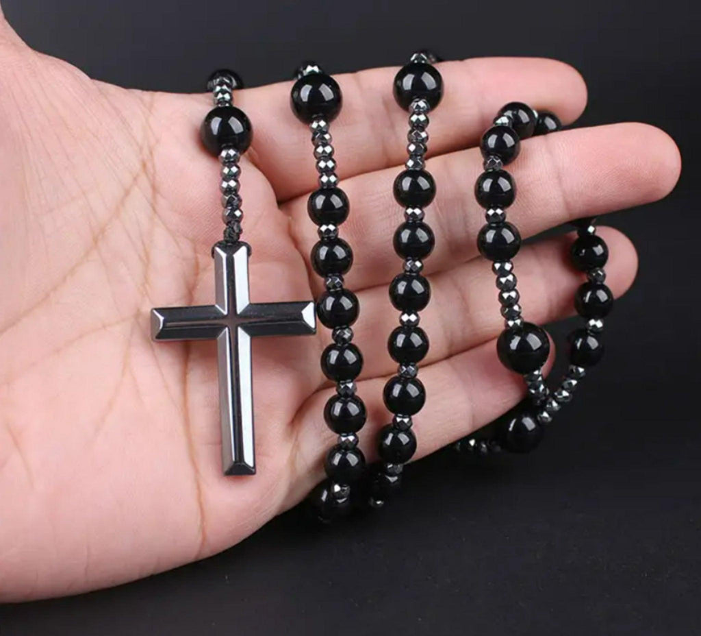 Chapelet en Hématite Naturelle Élie - Bijoux Croix