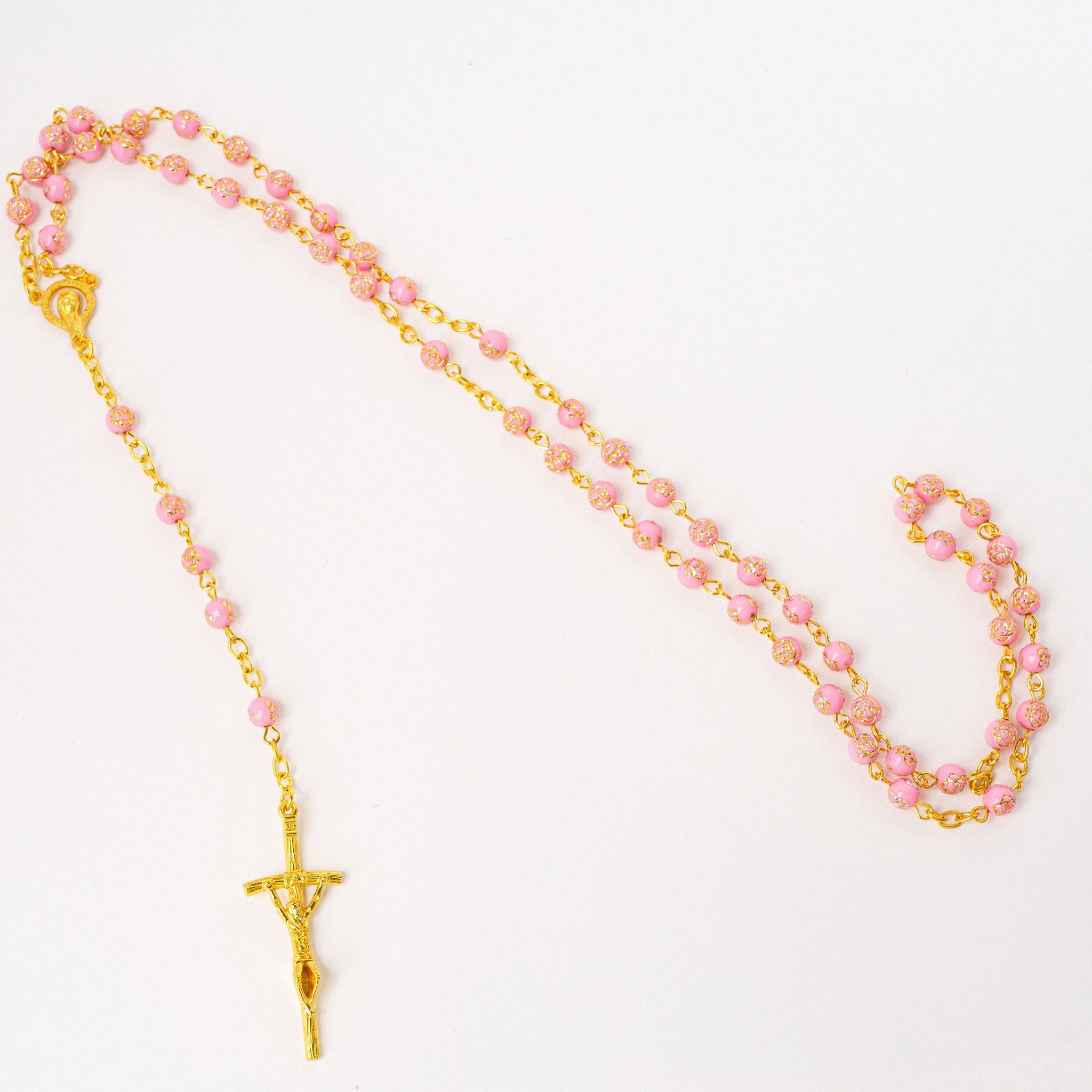 Chapelet rose Ester – Perles Roses & Croix en Argent 925 - Bijoux Croix
