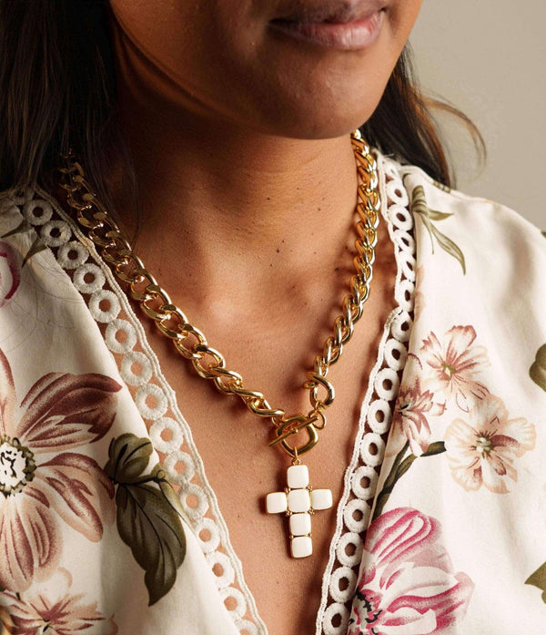 Collier Myriam Croix Blanche Email - Vue secondaire
