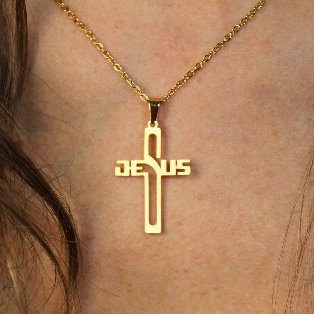 Collier Croix Jésus en Acier Inoxydable or