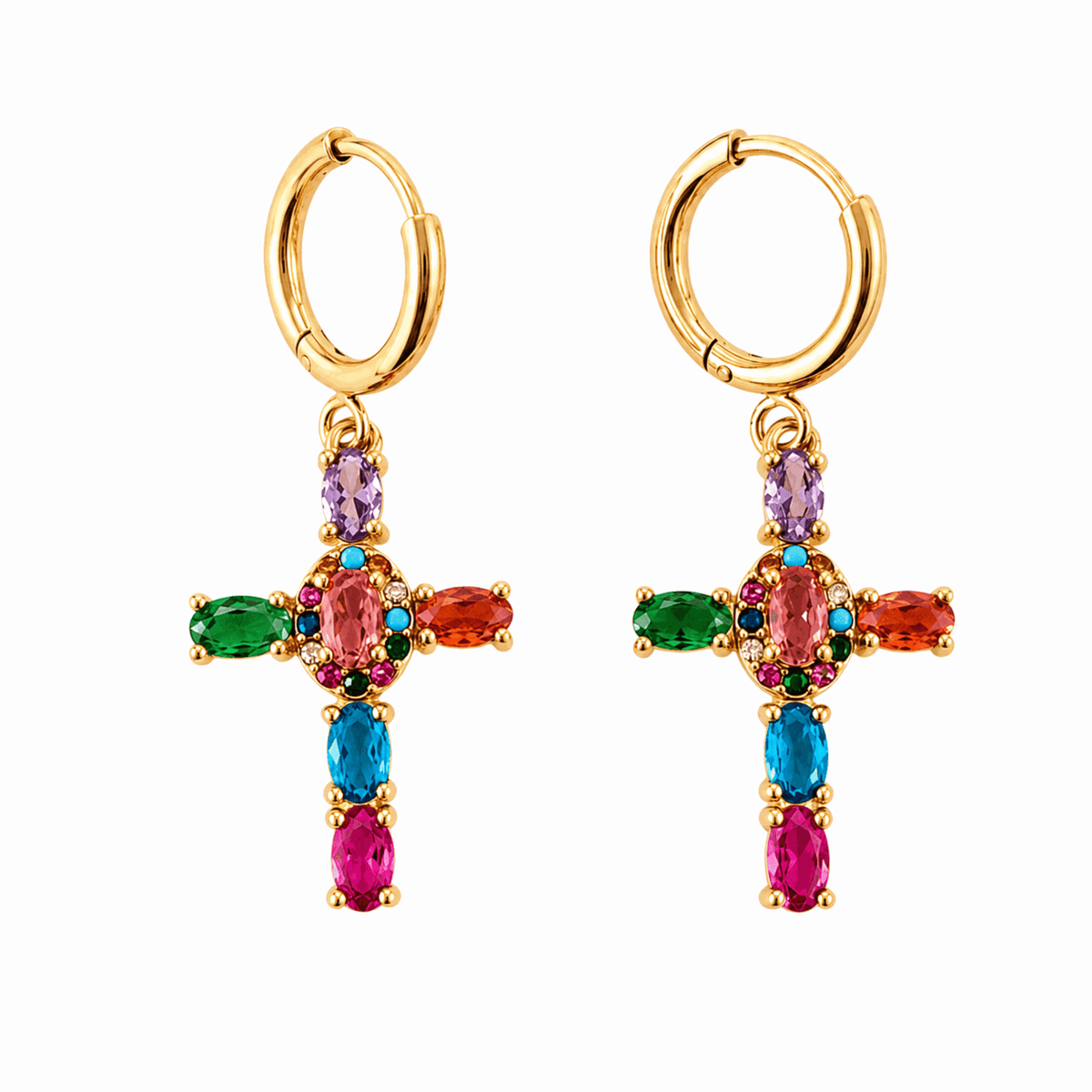 Boucles d’oreilles Croix Arc-en-Ciel - Bijoux Croix