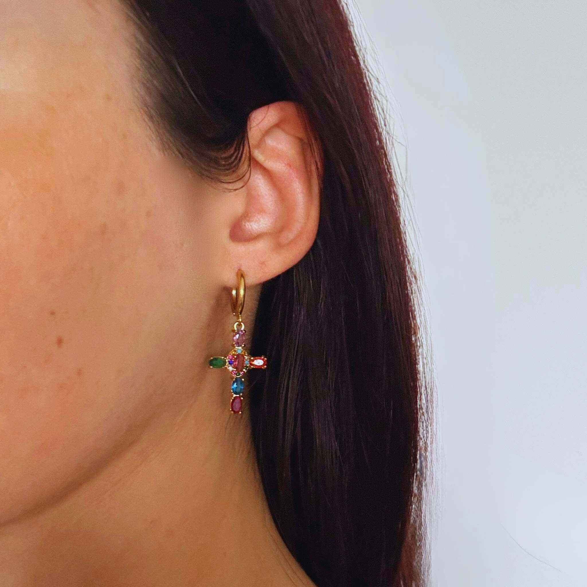 Boucles d’oreilles Croix Arc - en - Ciel - Bijoux Croix