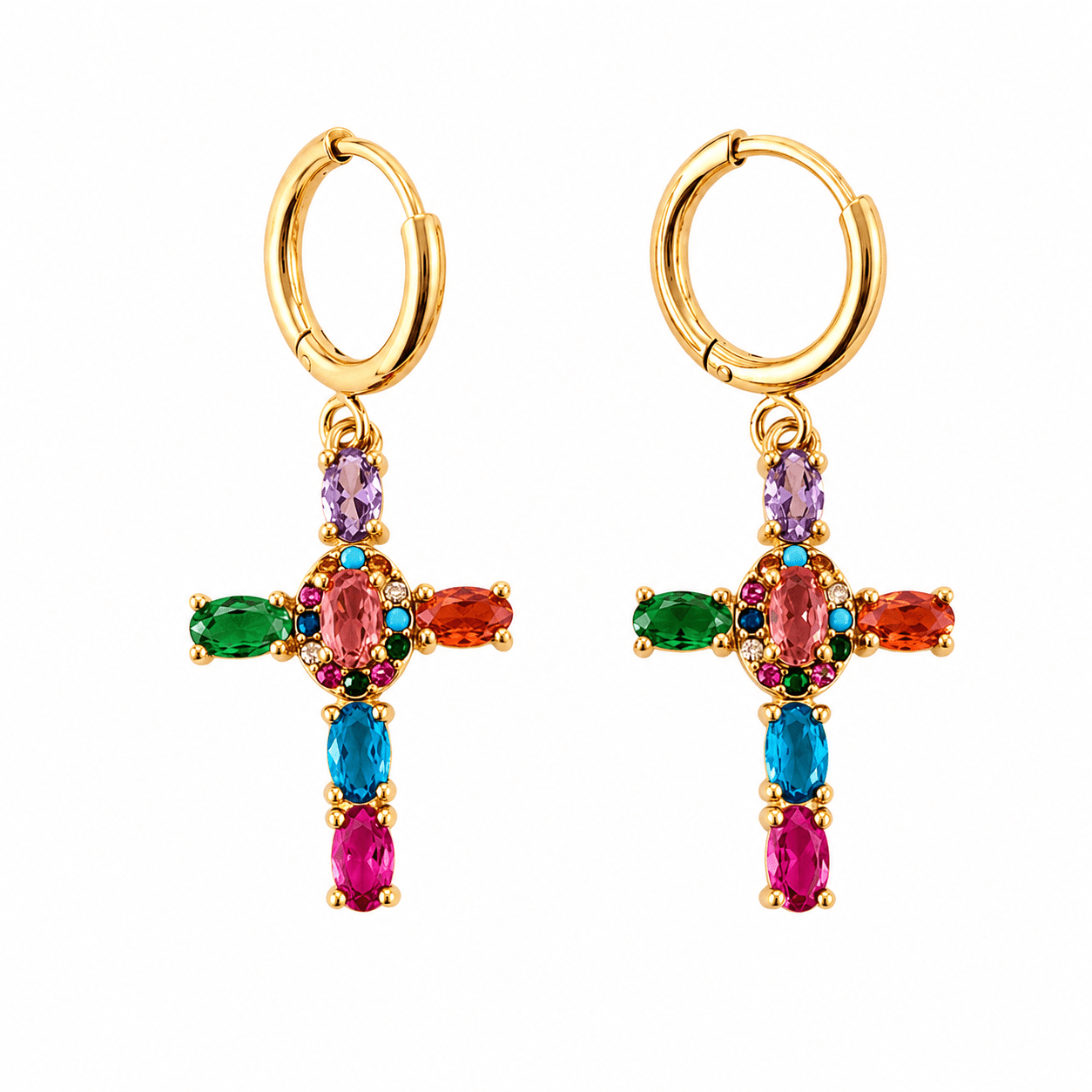 Boucles d’oreilles Croix Arc-en-Ciel - Bijoux Croix