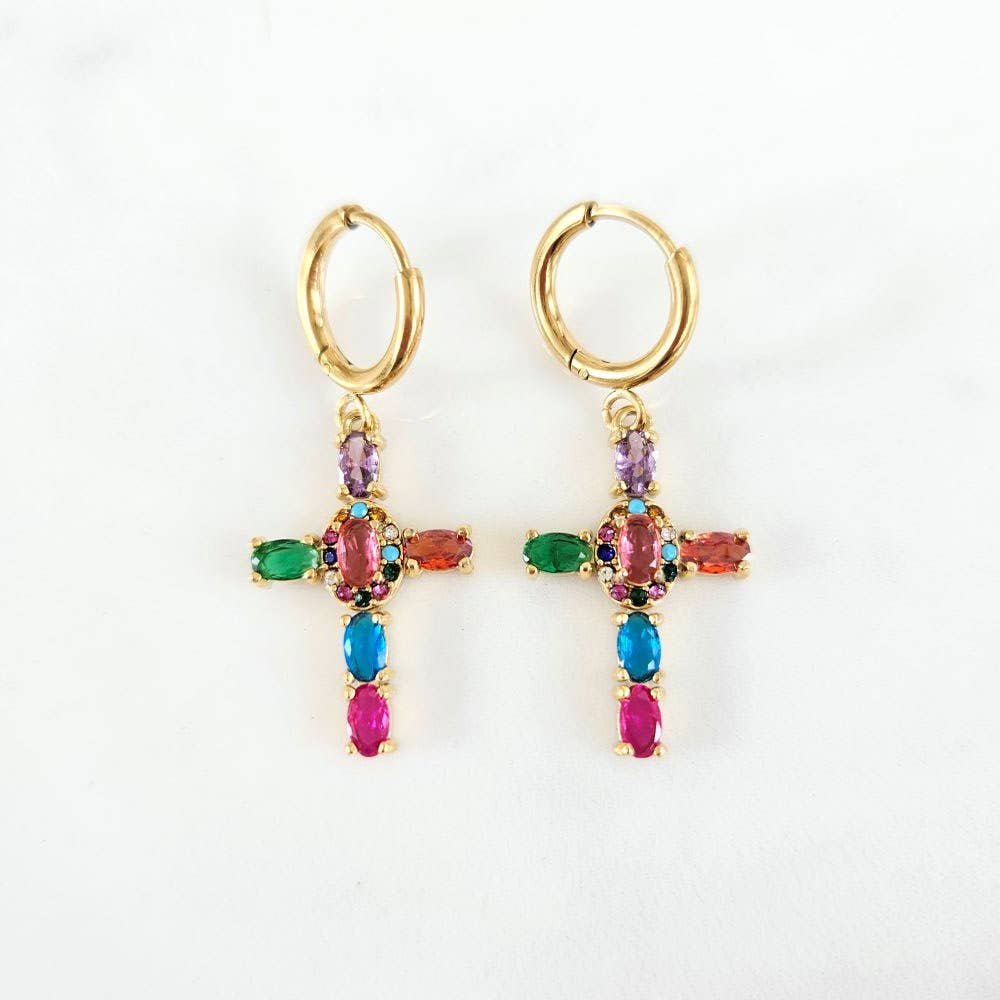 Boucles d’oreilles Croix Arc - en - Ciel - Bijoux Croix