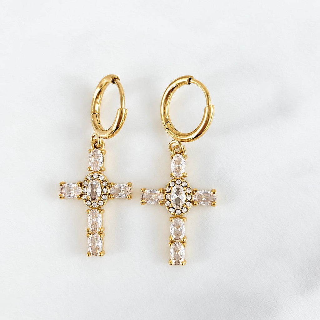 Boucles d’oreilles Croix Hosanna – Acier - Bijoux Croix