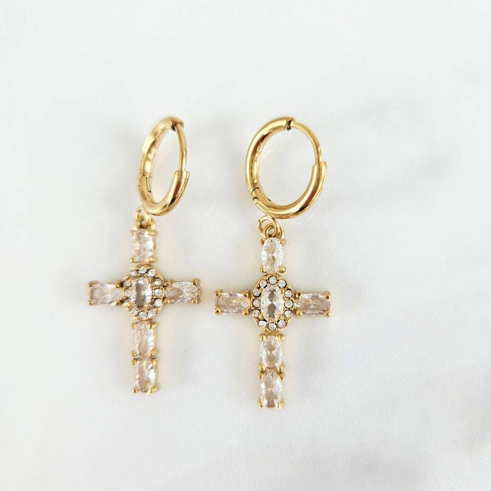 Boucles d’oreilles Croix Hosanna – Blanc Éclat - Bijoux Croix