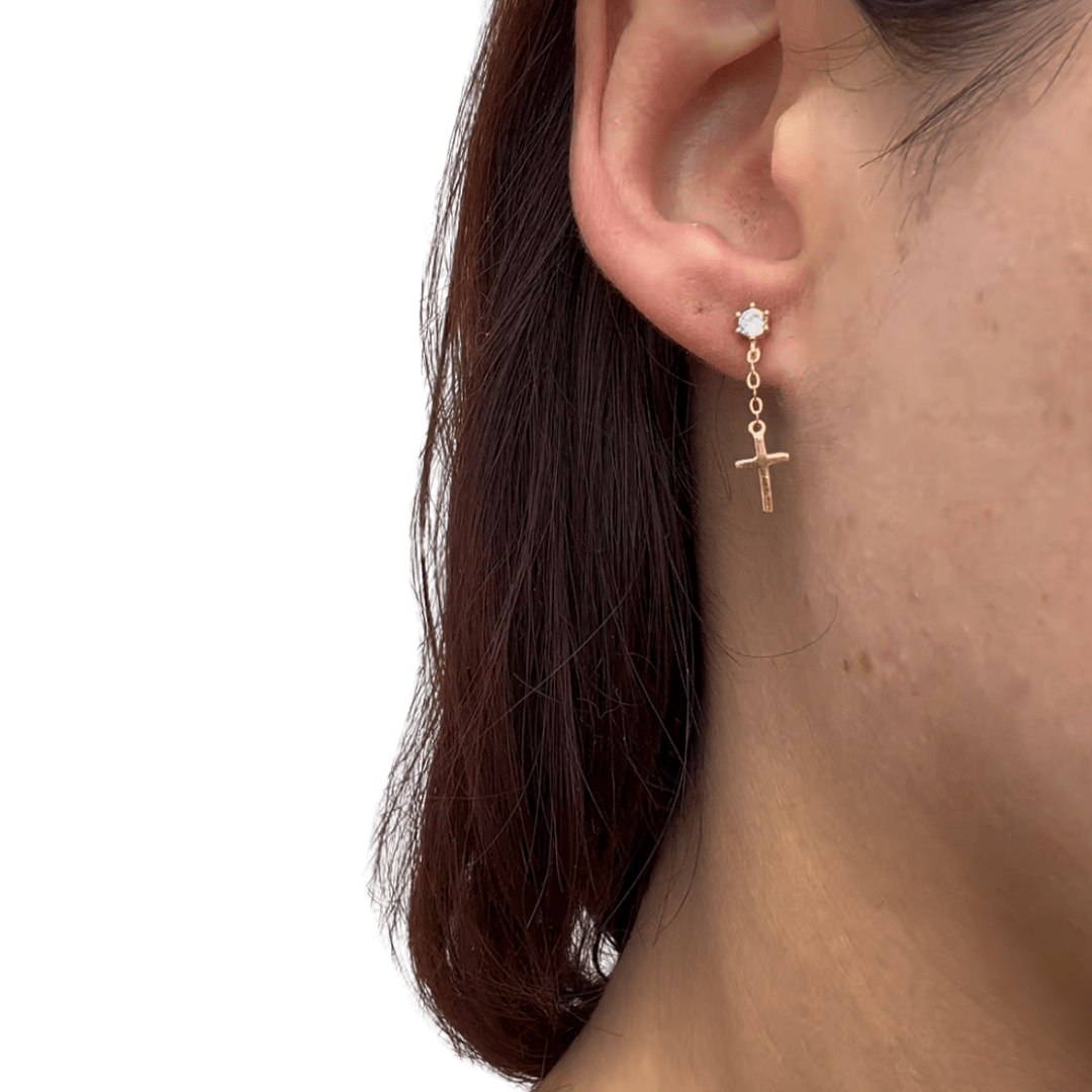 Boucles d'oreilles Croix Judith - Argent 925 Plaqué Rhodium - Bijoux Croix