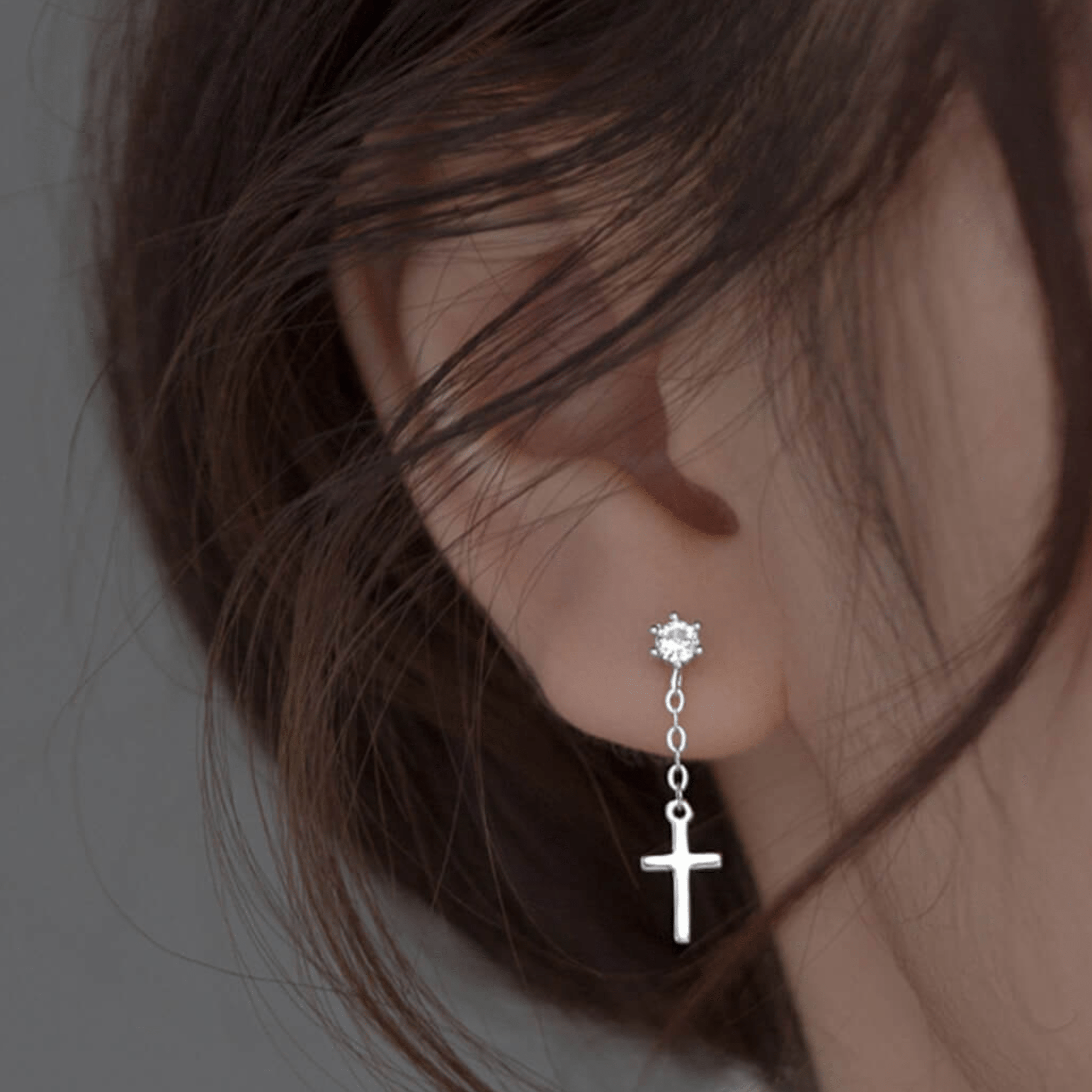 Boucles d'oreilles Croix Judith - Argent 925 Plaqué Rhodium - Bijoux Croix