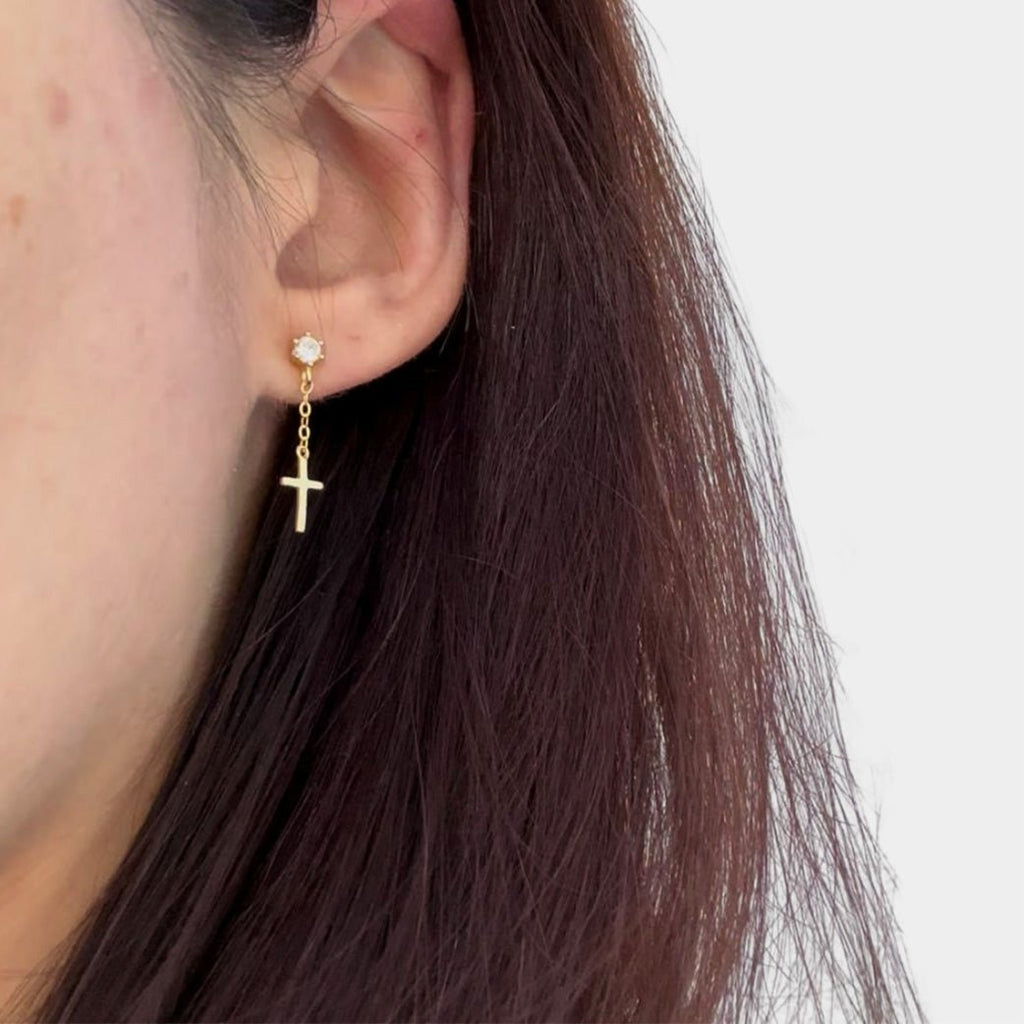 Boucles d'oreilles Croix Judith - Argent 925 Plaqué Rhodium - Bijoux Croix