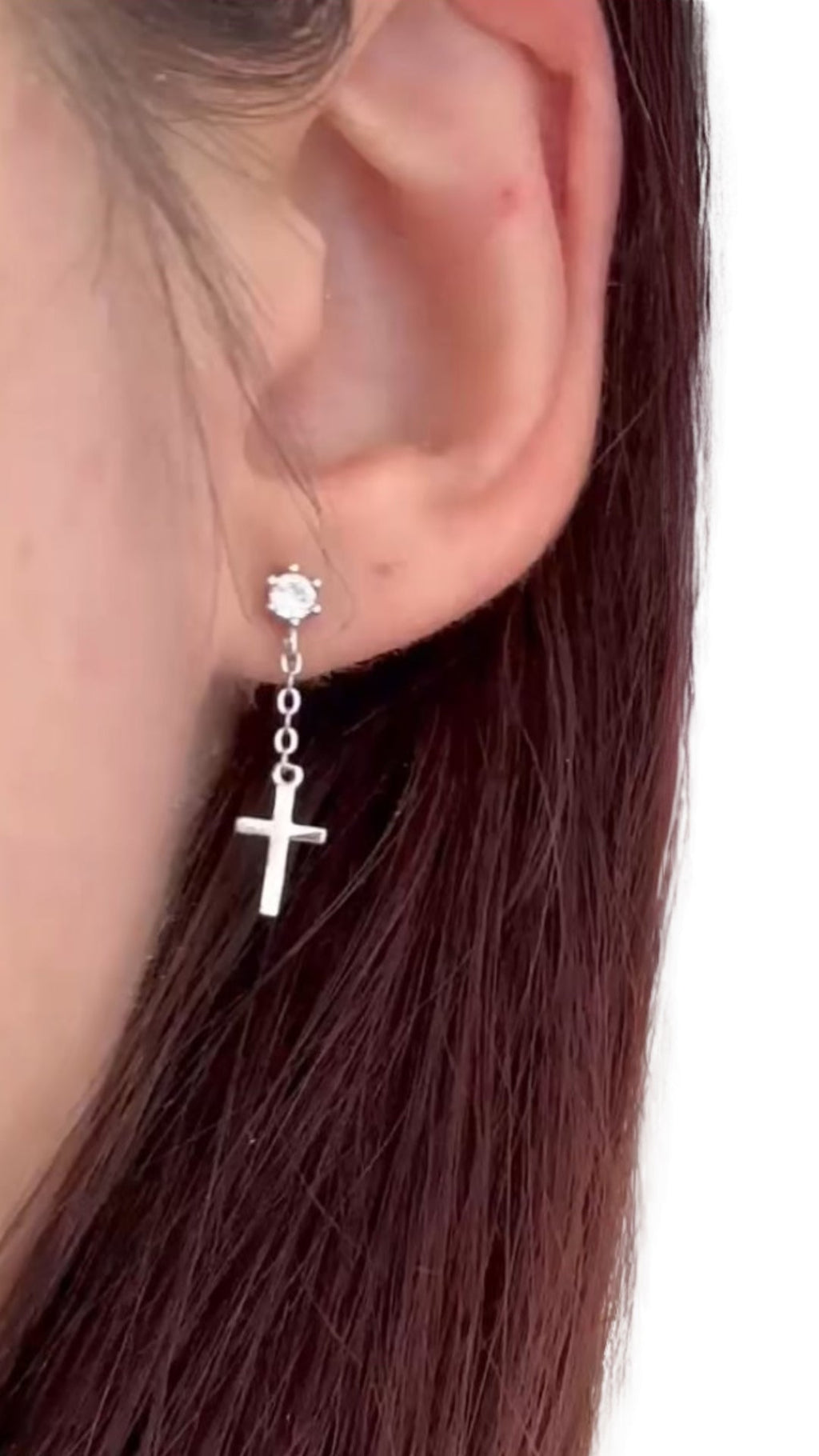 Boucles d'oreilles Croix Judith - Argent 925 Plaqué Rhodium - Bijoux Croix