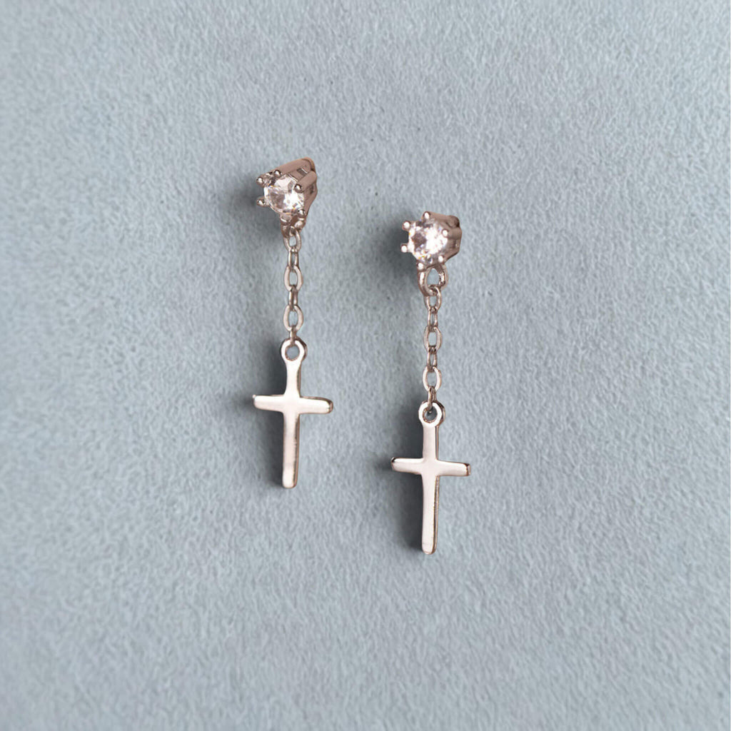 Boucles d'oreilles Croix Judith - Argent 925 Plaqué Rhodium 