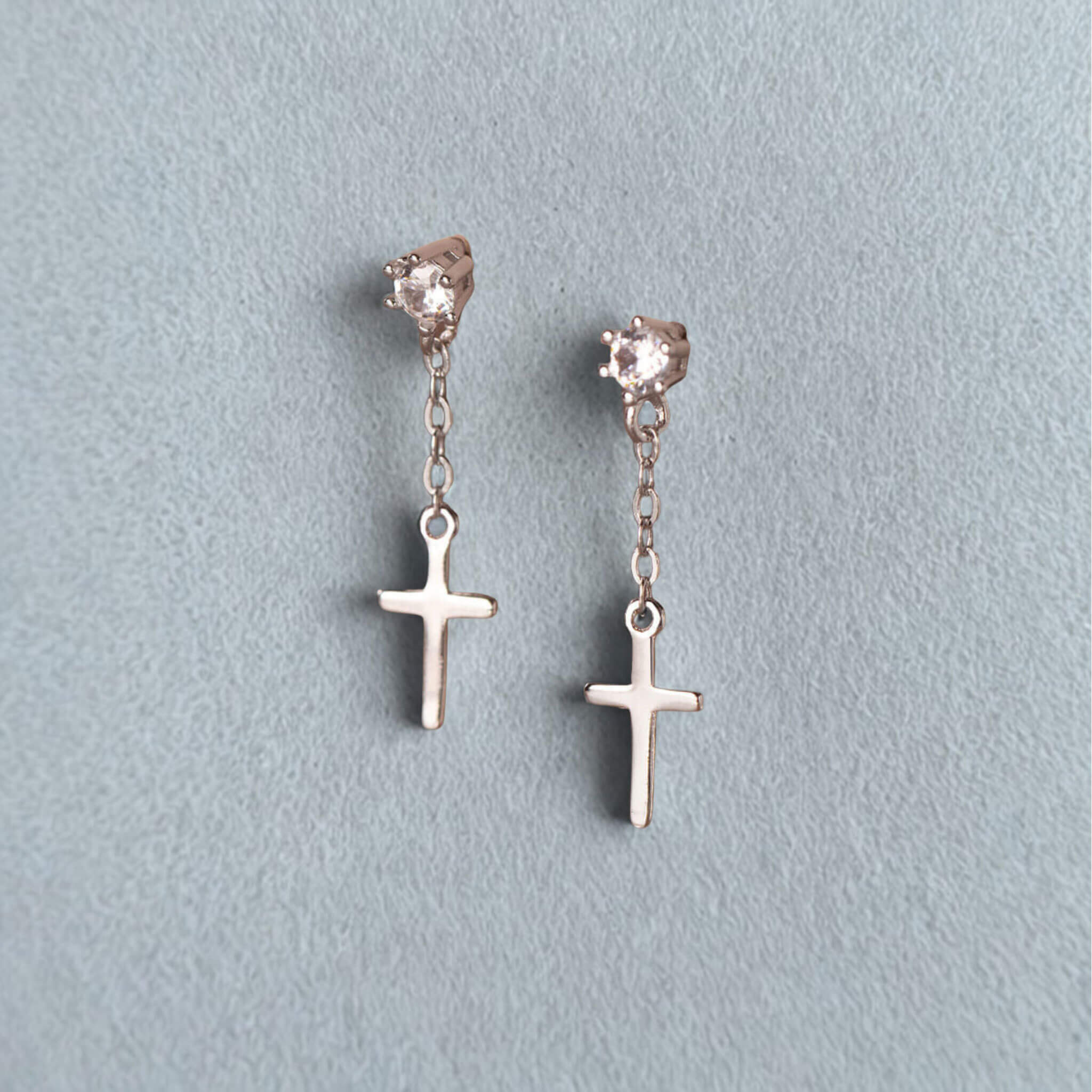 Boucles d'oreilles Croix Judith - Argent 925 Plaqué Rhodium 