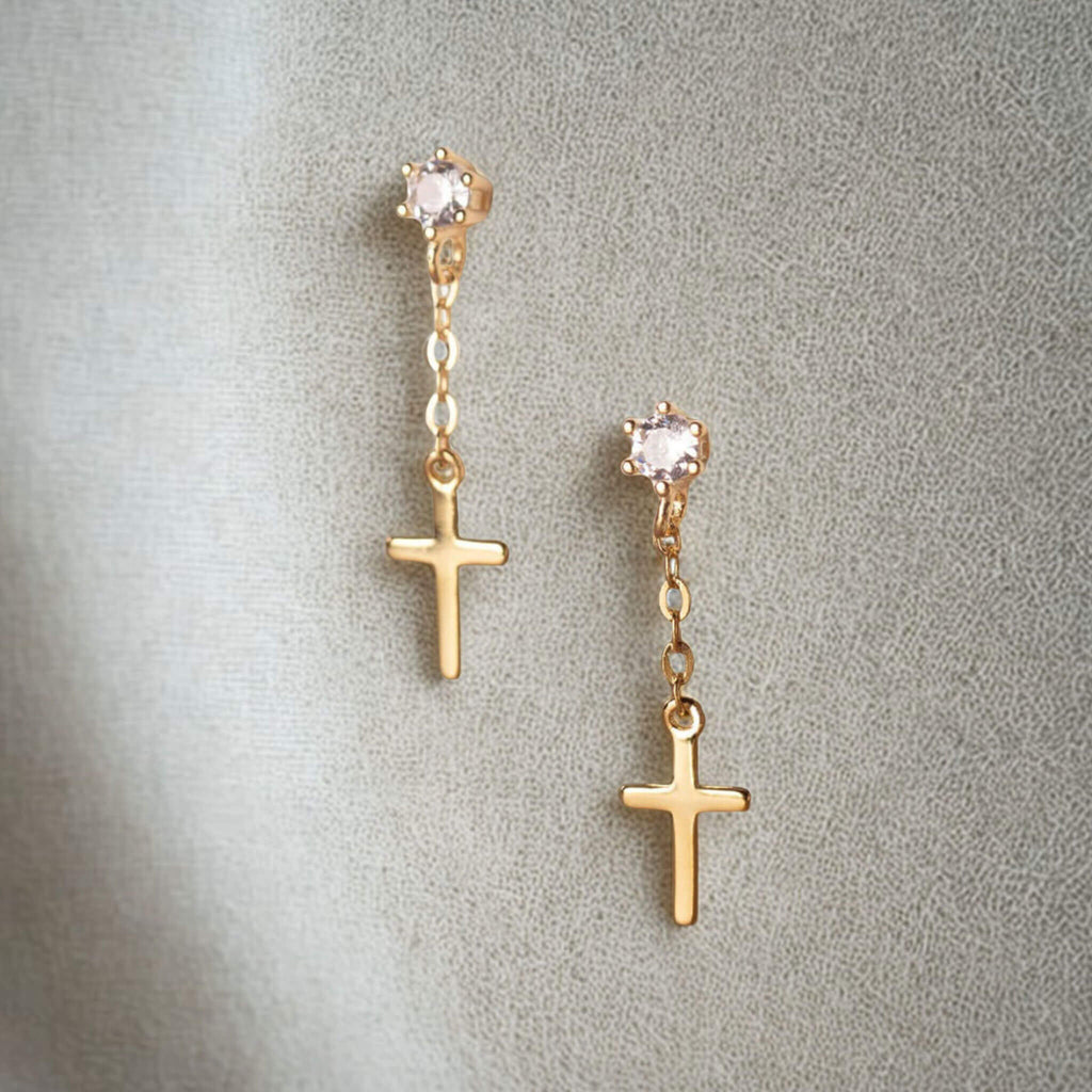 Boucles d'oreilles Croix Judith - Argent 925 Plaqué Rhodium 