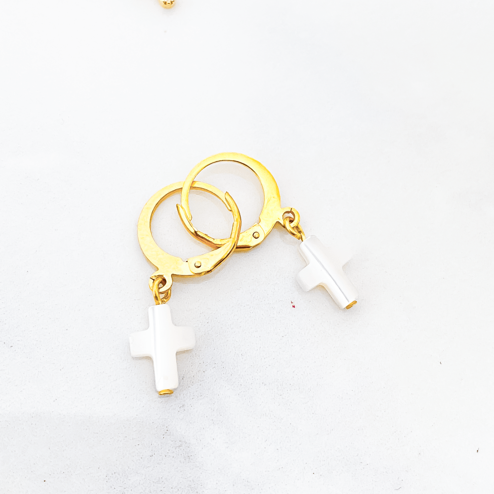 Boucles d'oreilles Croix Nacre - Bijoux Croix