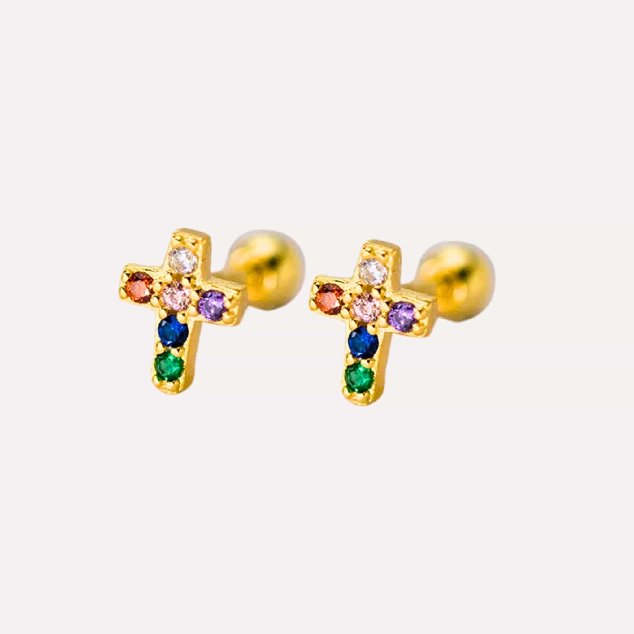 Boucles d’oreilles Eden – Croix multicolores argent 18K - Bijoux Croix