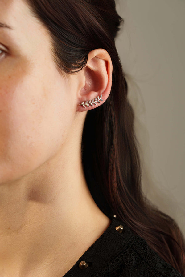Boucles d'oreilles contours d'oreilles Épi de Blé en Argent Rhodié et Zirconium - Vue secondaire