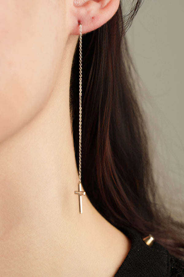 Boucles d’oreilles Nika Pendantes en Acier inoxydable - finition Argent Rhodié - Vue secondaire