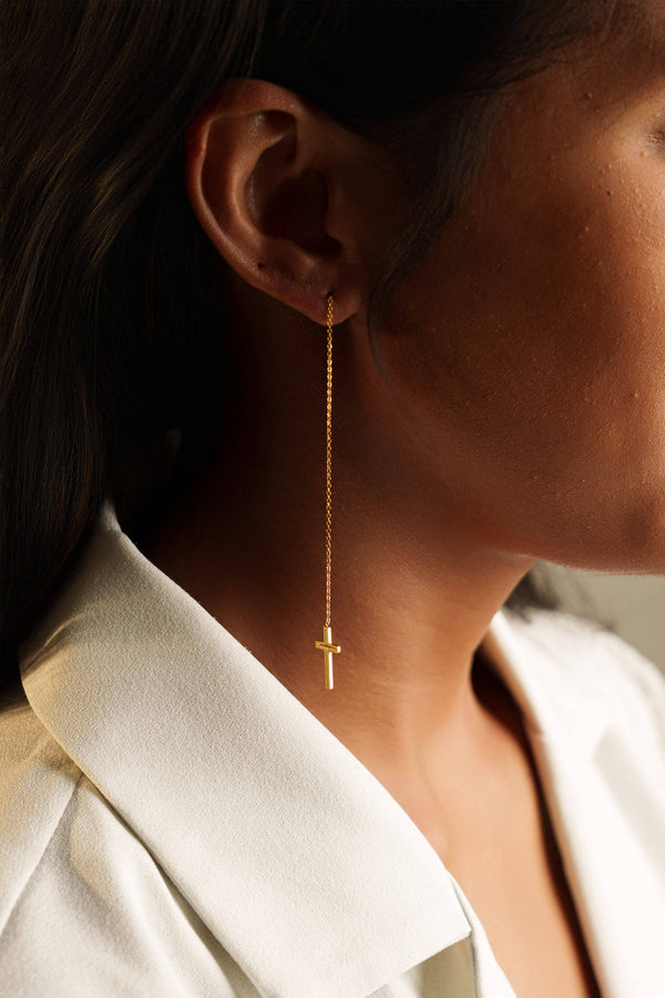Boucles d’oreilles Nika Pendantes en Acier inoxydable - Plaqué Or - Vue secondaire