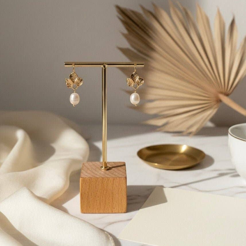 Boucles d’oreilles rameau d’olivier avec perle d'eau douce