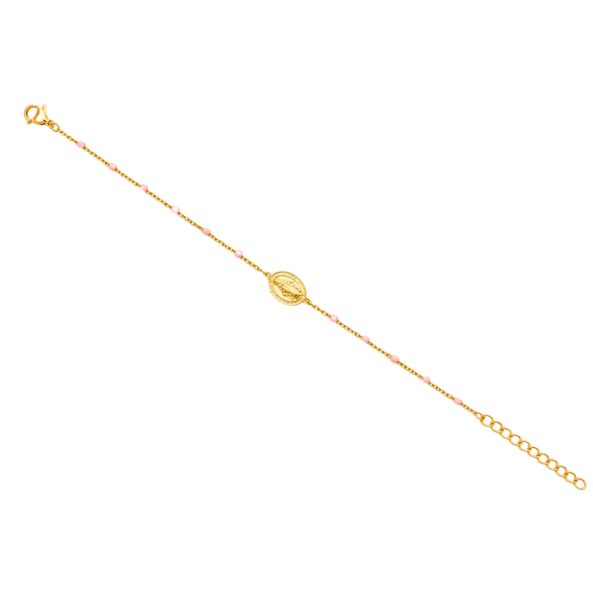 Bracelet Vierge Marie doré en acier inoxydable et perles en émail