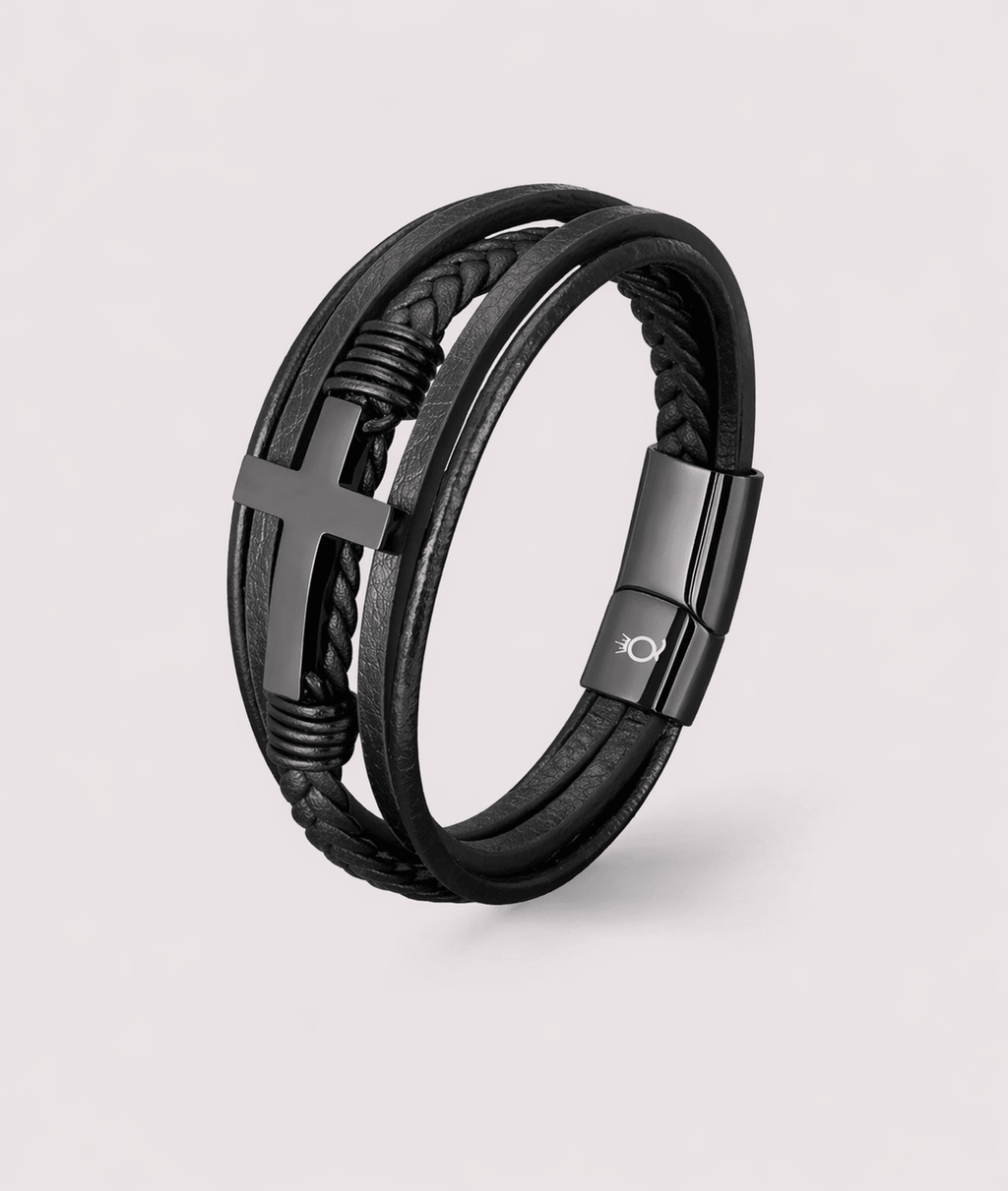 Bracelet David Cuir et Acier Inoxydable - Bijoux Croix