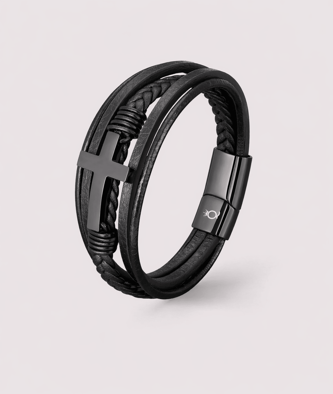 Bracelet David Cuir et Acier Inoxydable - Bijoux Croix