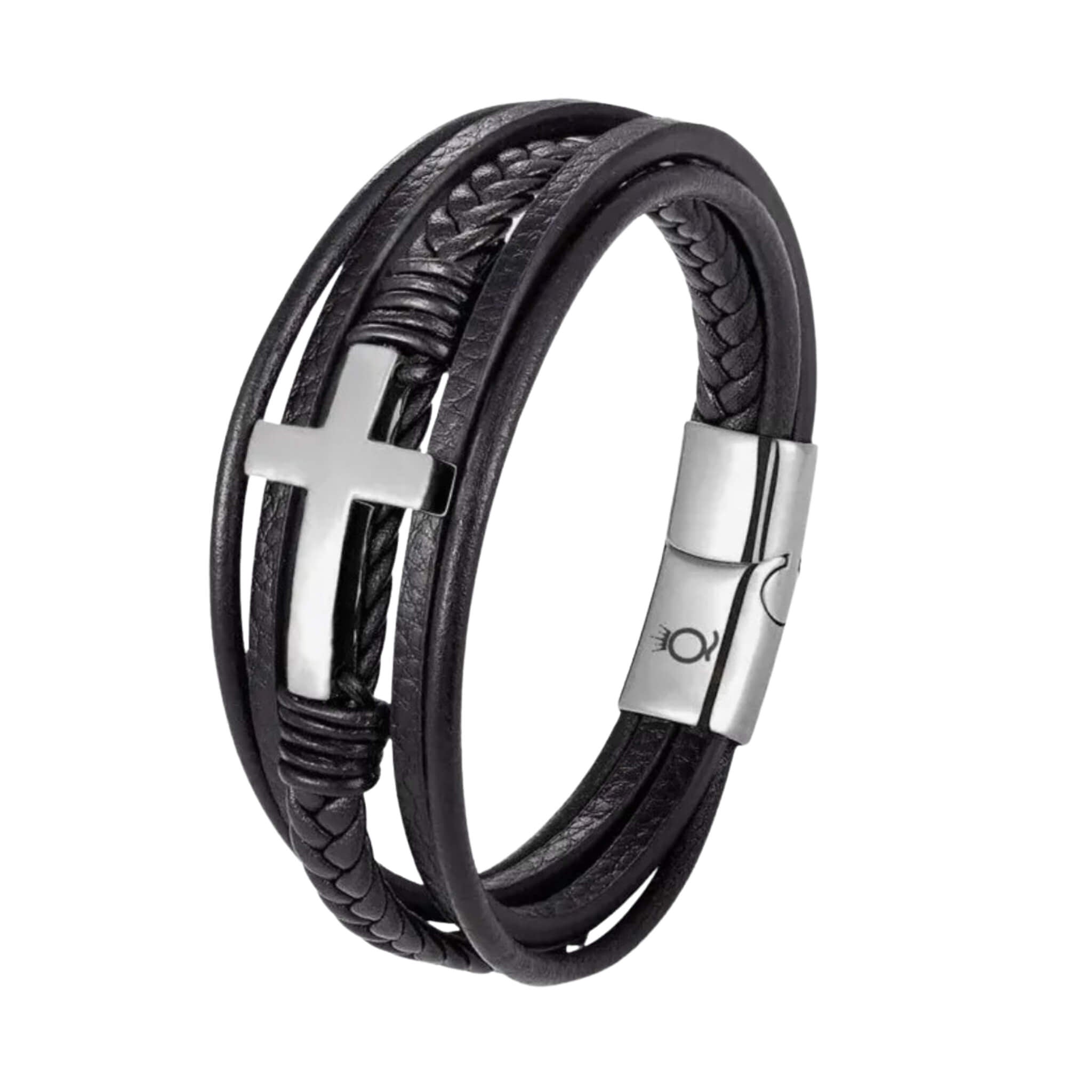 Bracelet David Cuir et Acier Inoxydable - Bijoux Croix