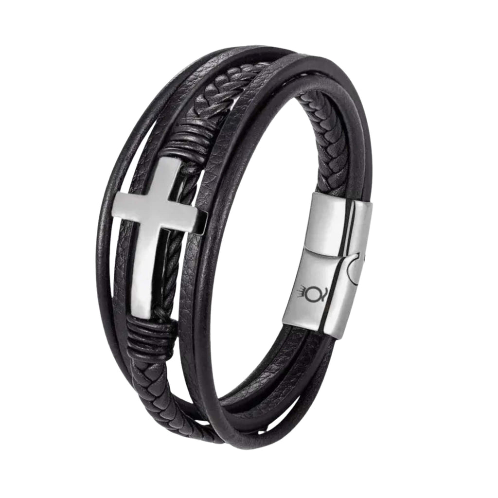 Bracelet David Cuir et Acier Inoxydable - Bijoux Croix 