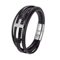 Bracelet David Cuir et Acier Inoxydable - Bijoux Croix 