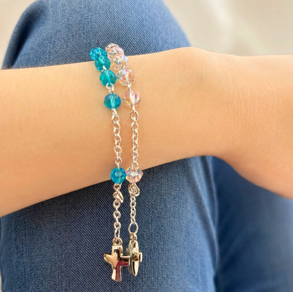 Bracelet Dizainier Bleu Aigue-Marine en Cristal - Bijoux Croix