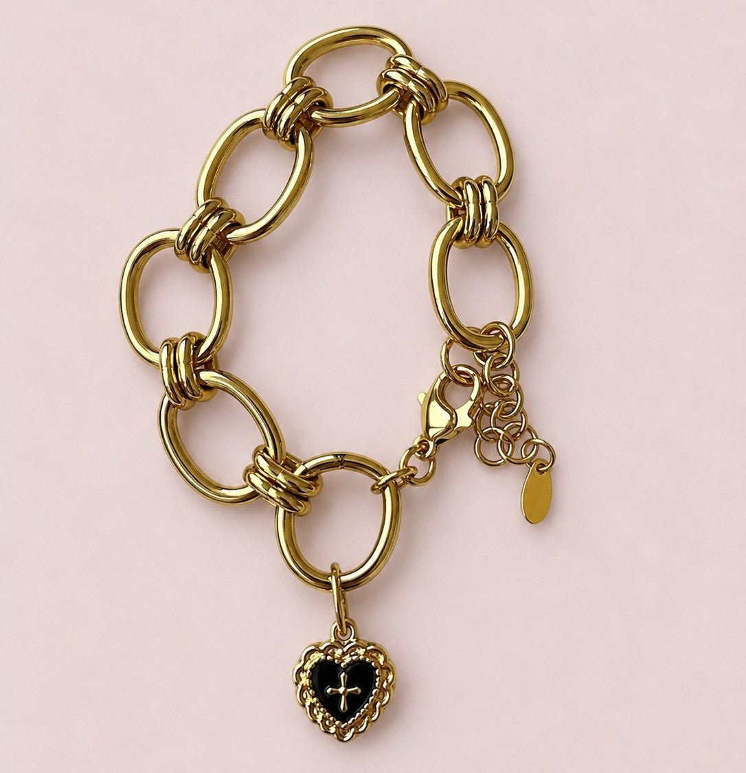Bracelet Gisèle – Cœur Vintage & Croix Dorée - Bijoux Croix