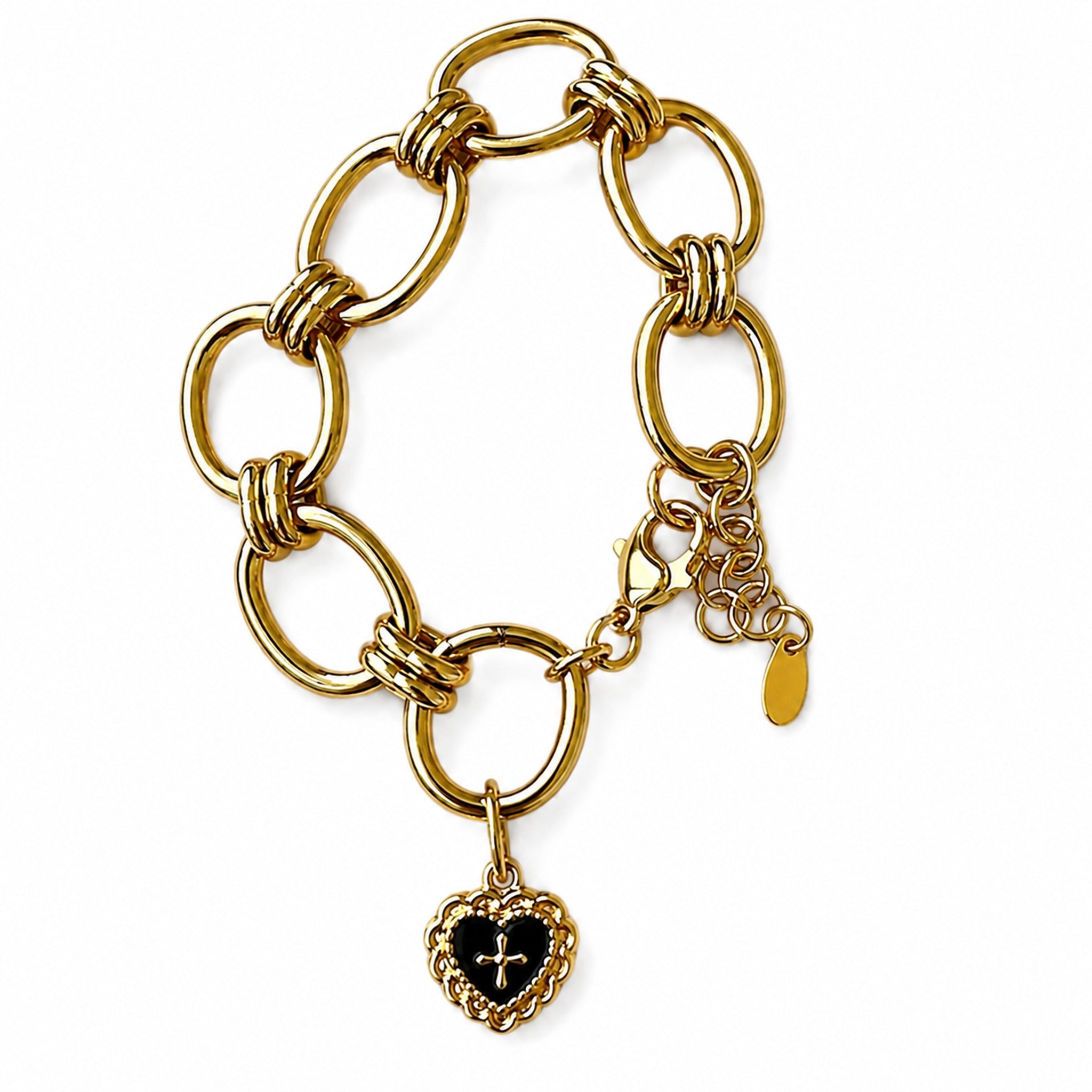 Bracelet cœur vintage avec croix dorée Gisèle