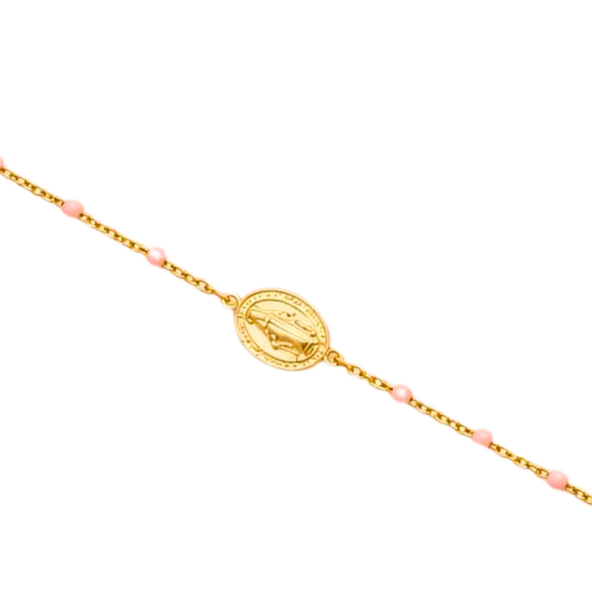 Bracelet Madone doré avec médaille Vierge Marie et perles roses