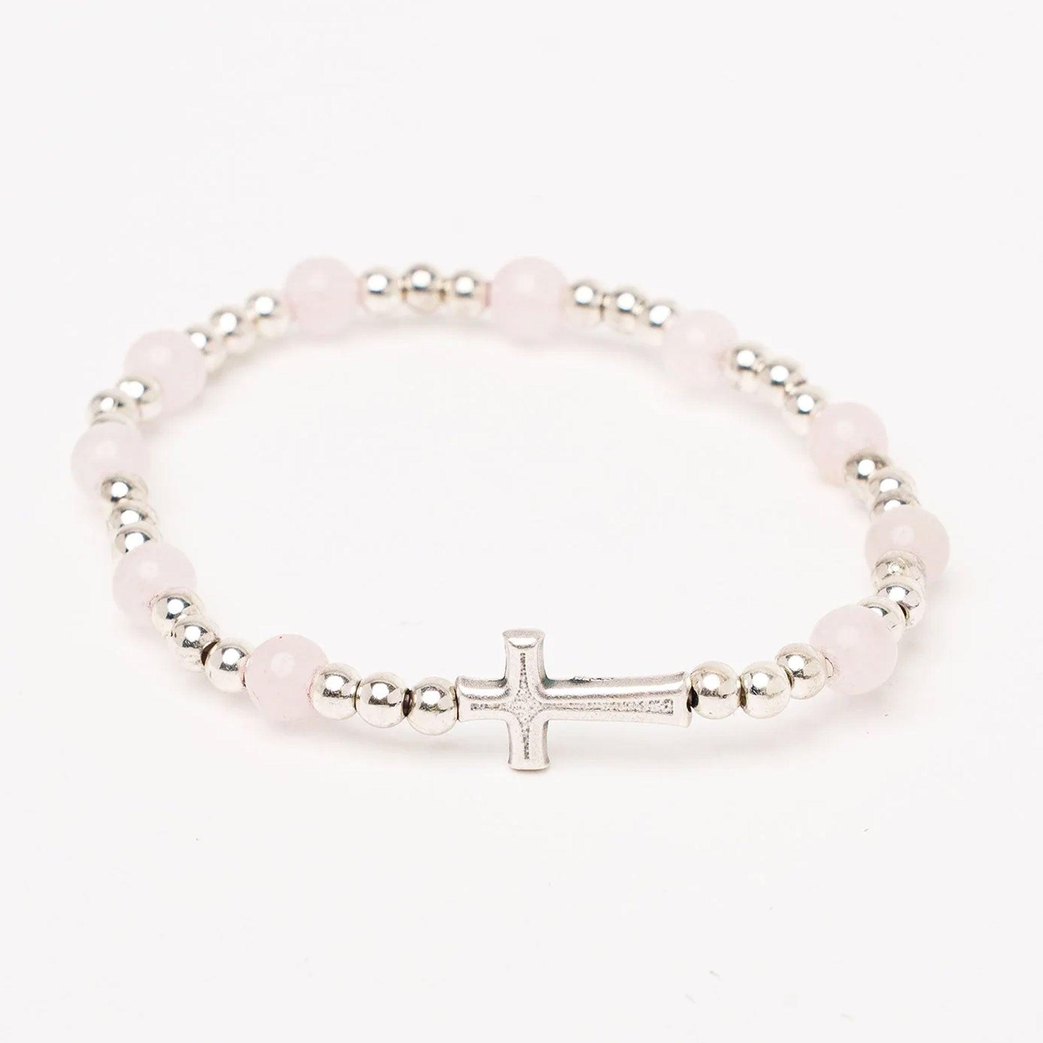 Bracelet Maria en quartz rose - Bijoux Croix