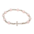 Bracelet Maria en quartz rose avec croix chrétienne délicate
