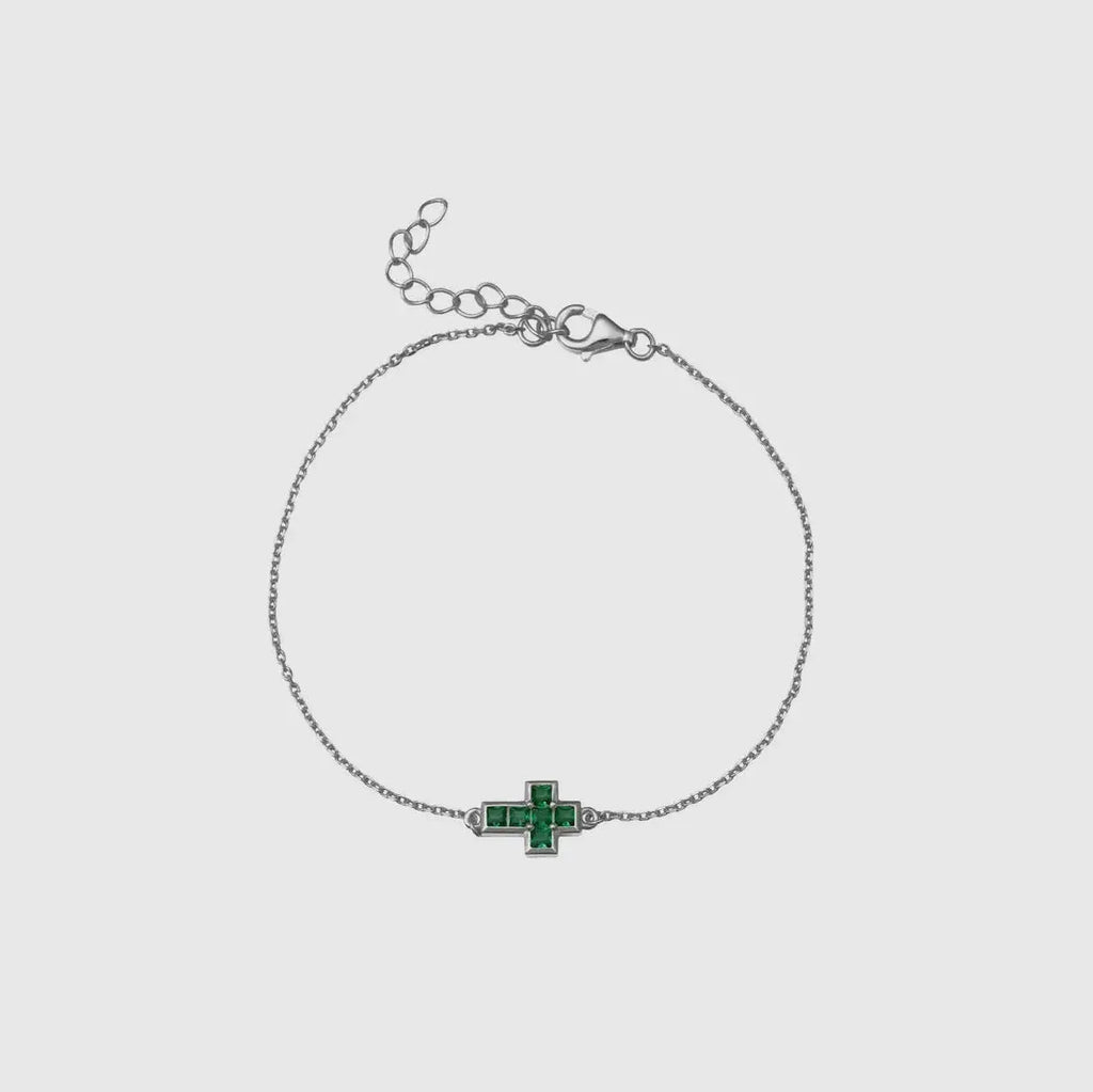 bracelet croix noe en argent et vert