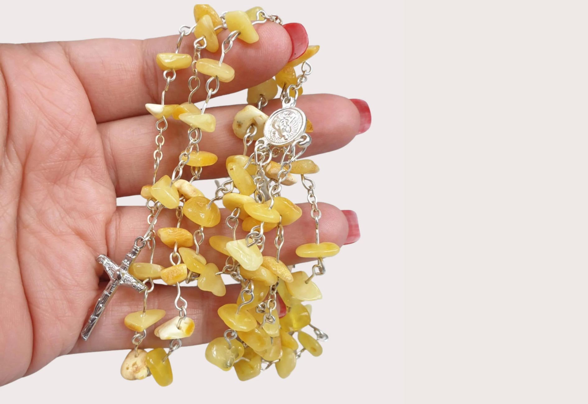 Chapelet en Ambre - Bijoux Croix