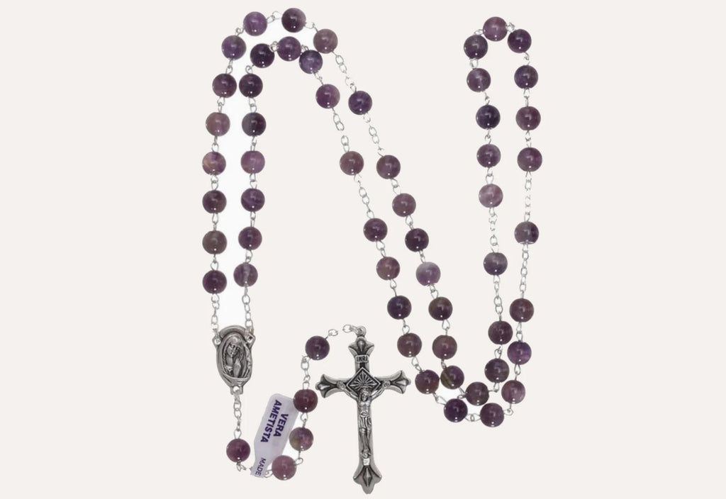 Chapelet en Améthyste - Bijoux Croix