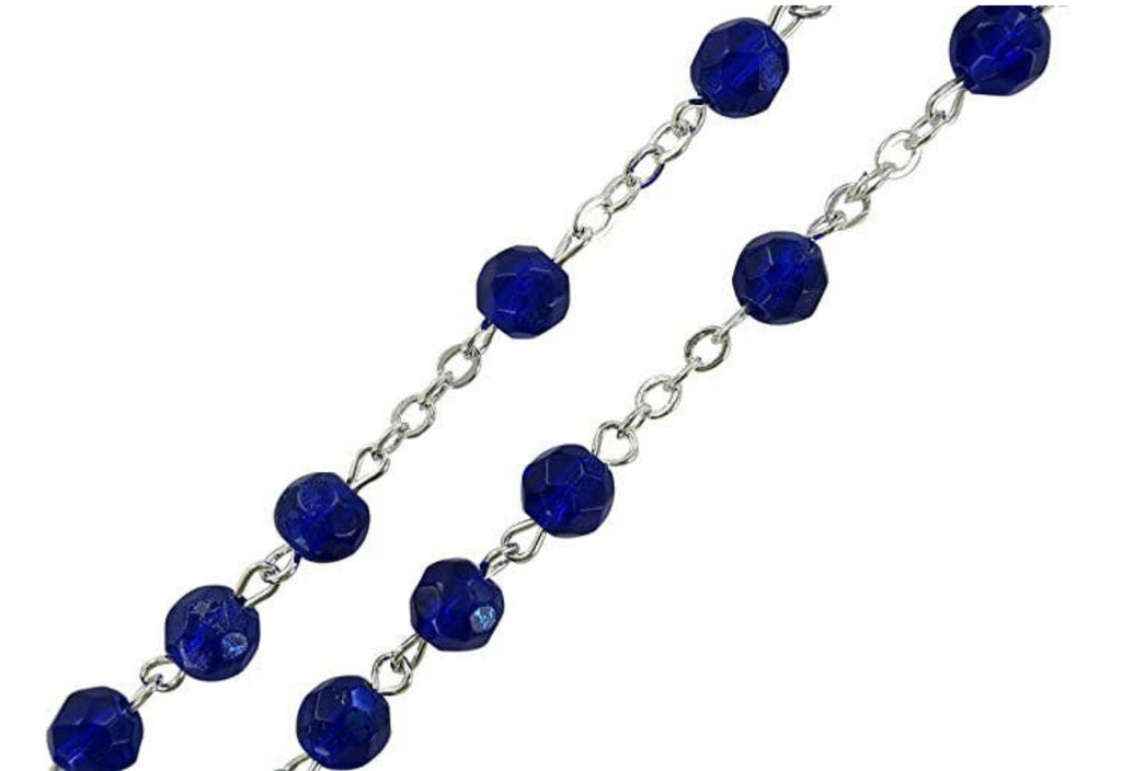Chapelet en Verre de Cristal Bleu - Bijoux Croix