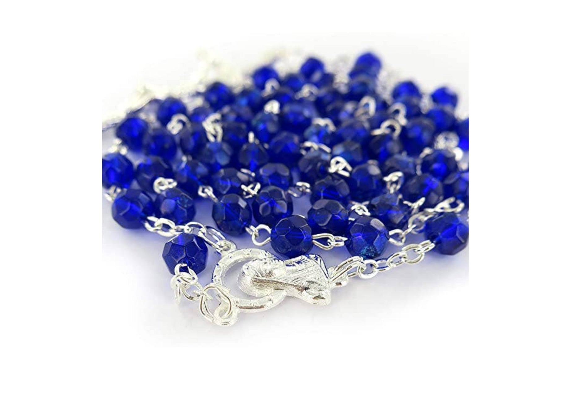 Chapelet en Verre de Cristal Bleu - Bijoux Croix