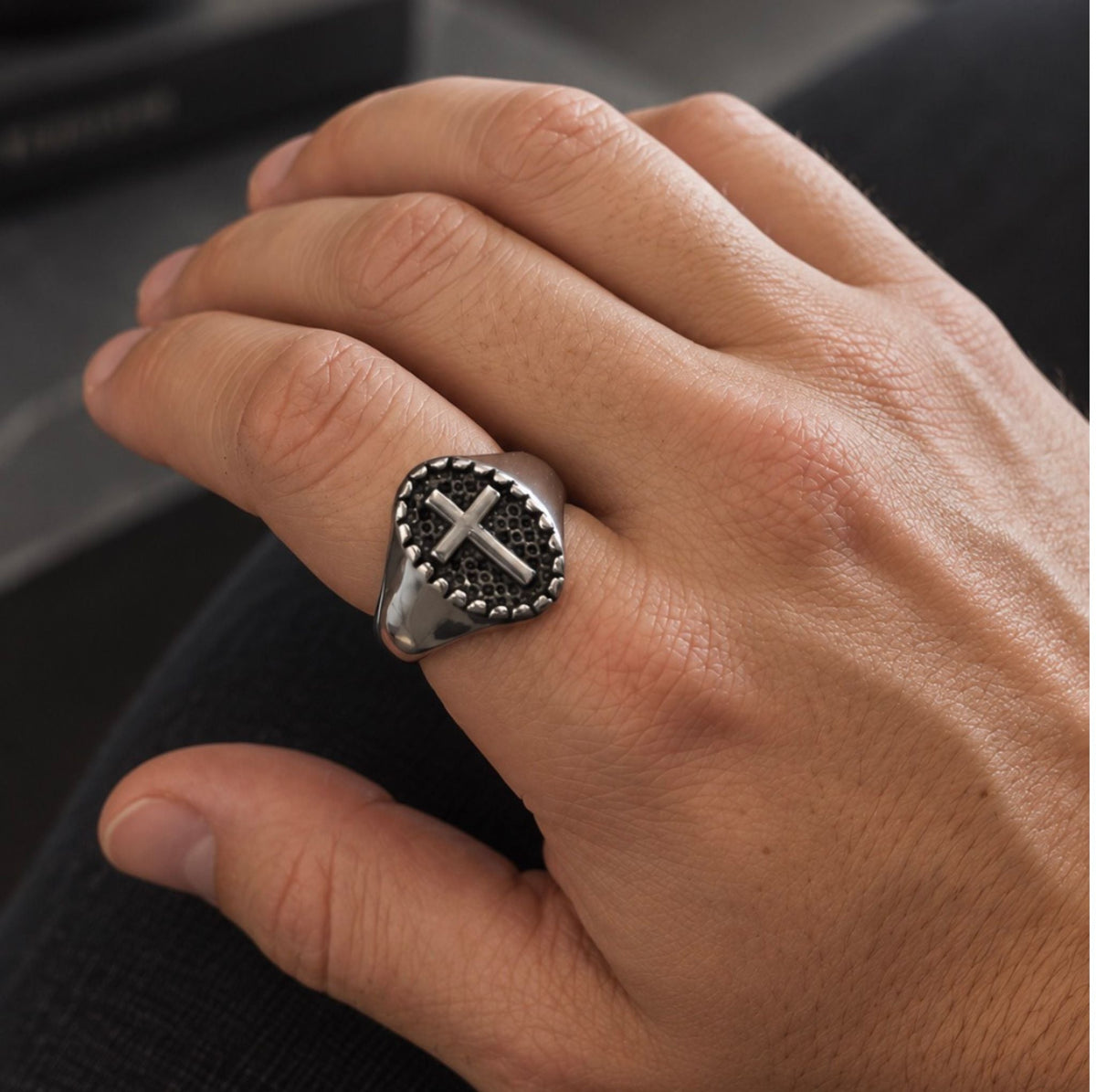Chevalière Croix Homme - Acier - Bijoux Croix