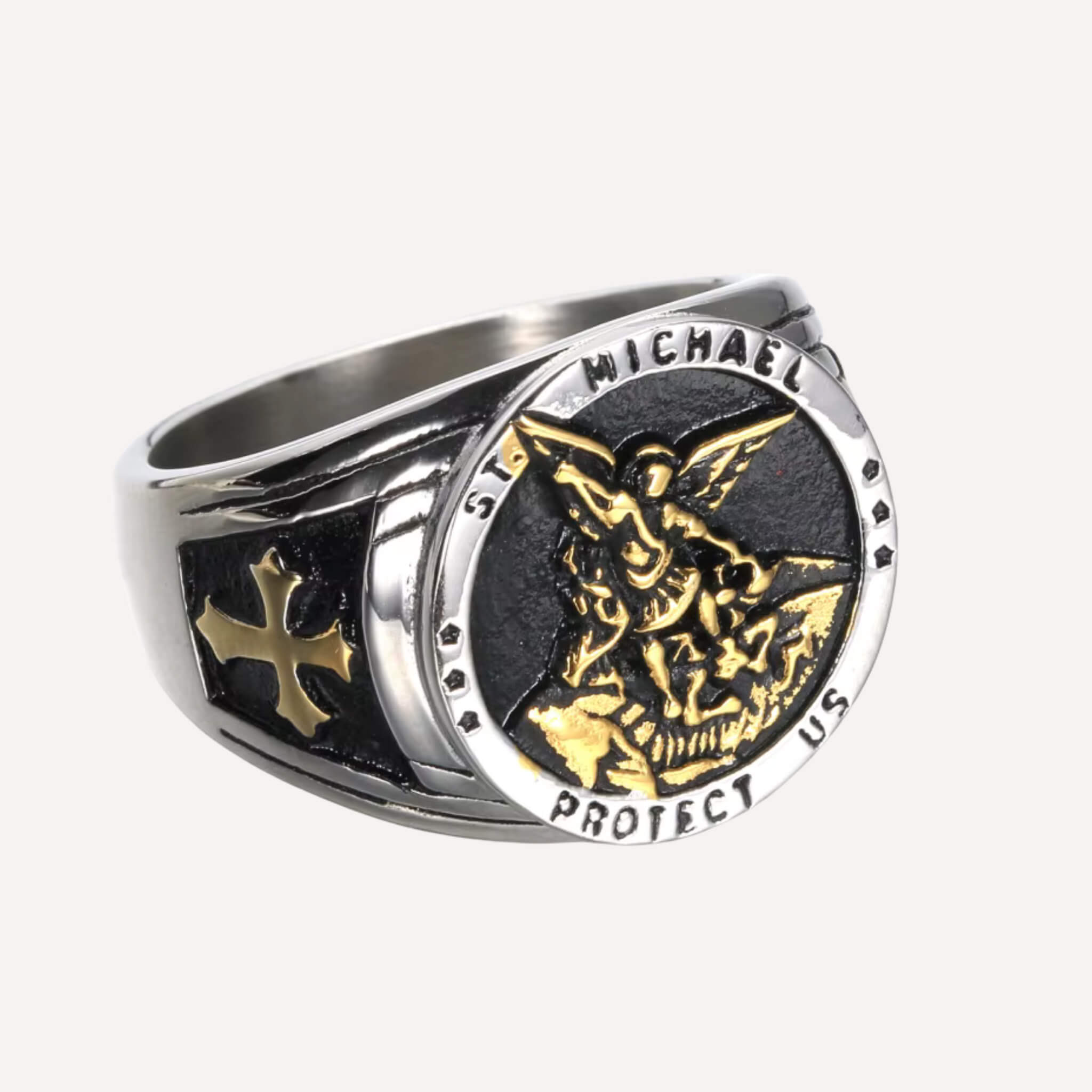 Chevalière Saint Michel Acier Inoxydable - Bijoux Croix